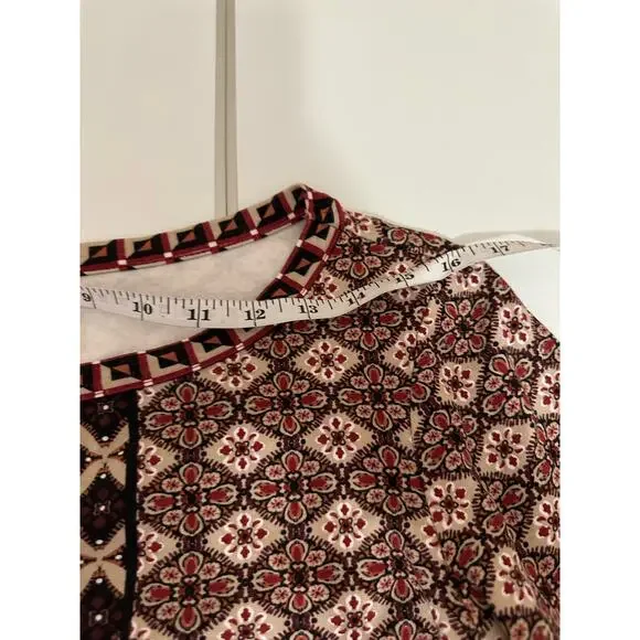 Women M Max Edition Floral Geometrical Symmetrical knit/cotton top blouse marron - Picture 4 of 8